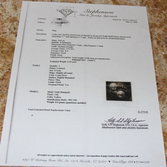 Whitehall 14k Gold Pearls and Diamonds Ring - Picture 13 of 13